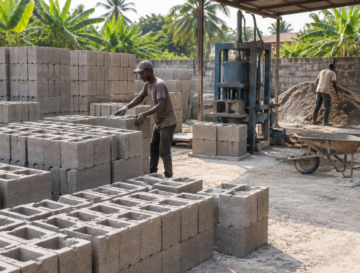 Concrete block production yard
